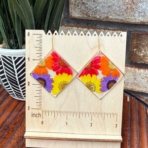 🌼 Bright Floral Resin Earrings | Gold Plated Stainless Hooks | Handmade